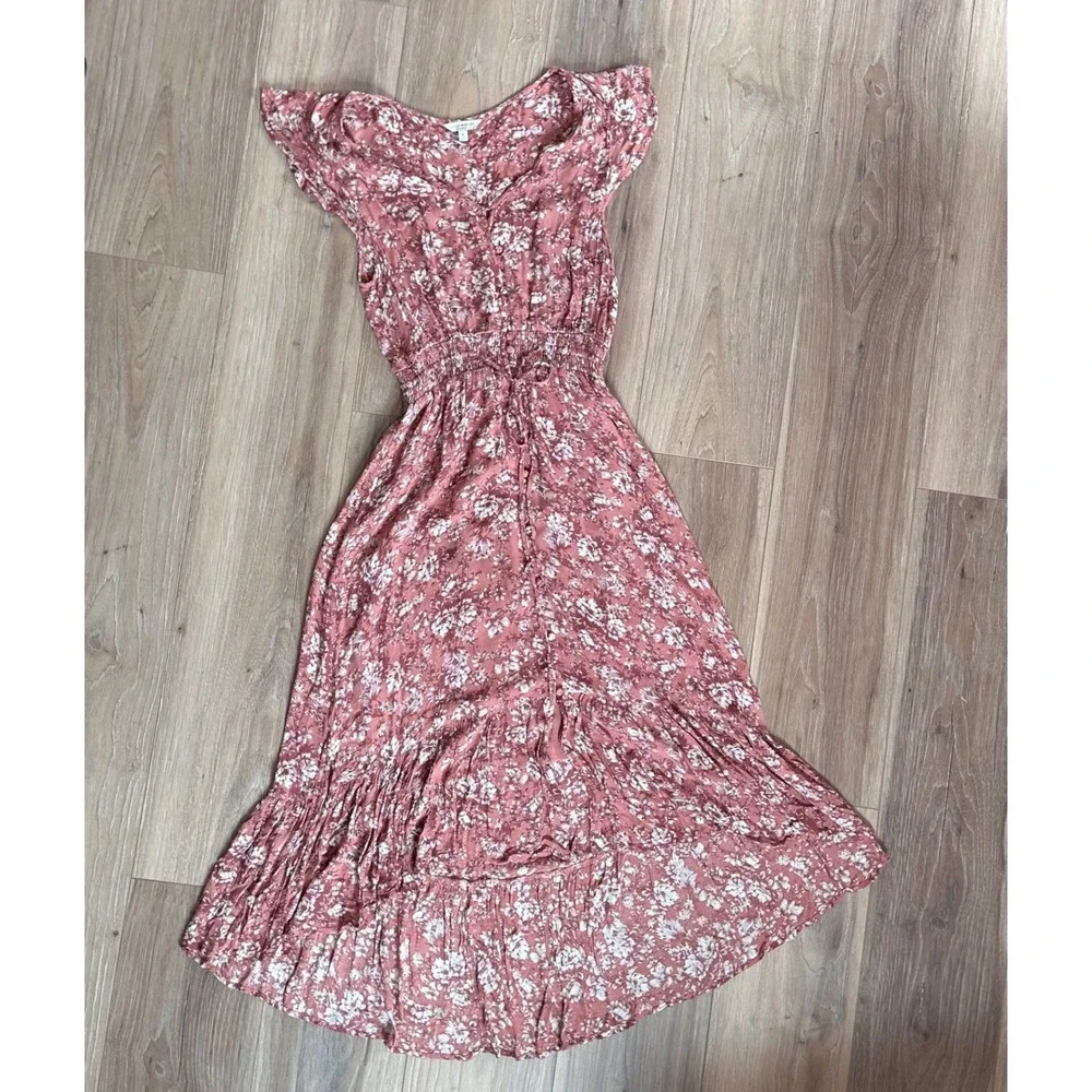 Lucky Brand High Low Midi Dress Smocked Waist Boho Cottagecore Romantic Casual